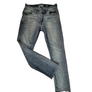 BKE BUCKLE JAKE BOOTCUT 34R JEANS DENIM DISTRESSED MEDIUM-LT BLUE JEANS 34x32